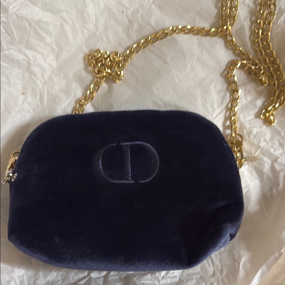 Dior Blue and Gold Crossbody Bag with Chain Strap